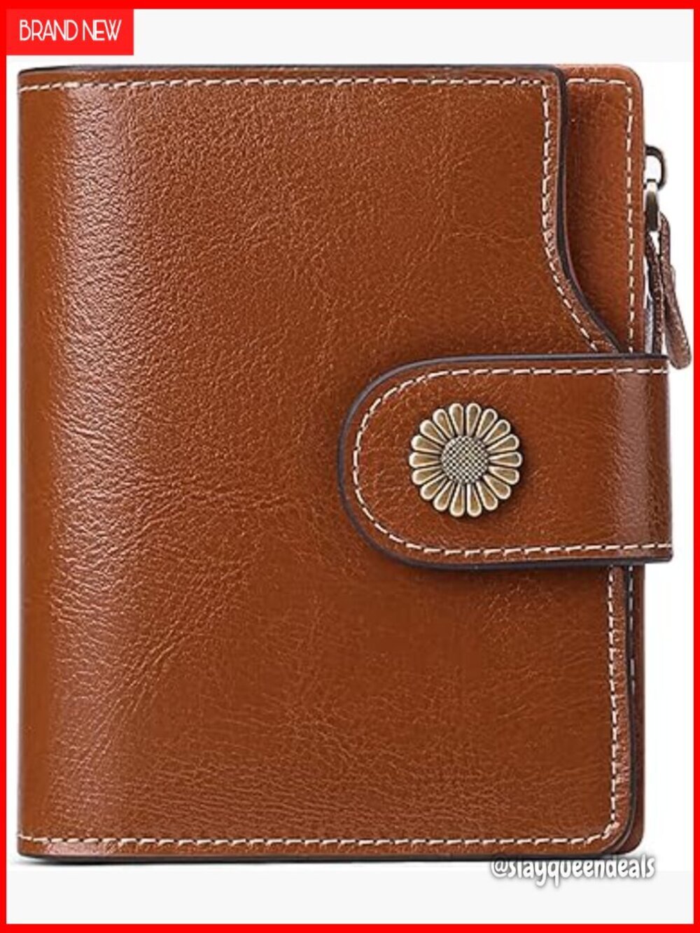 Genuine Leather RFID Blocking Compact Women's Wallet with 16 Card Slots